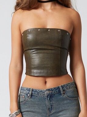 Faux Leather Strapless Top